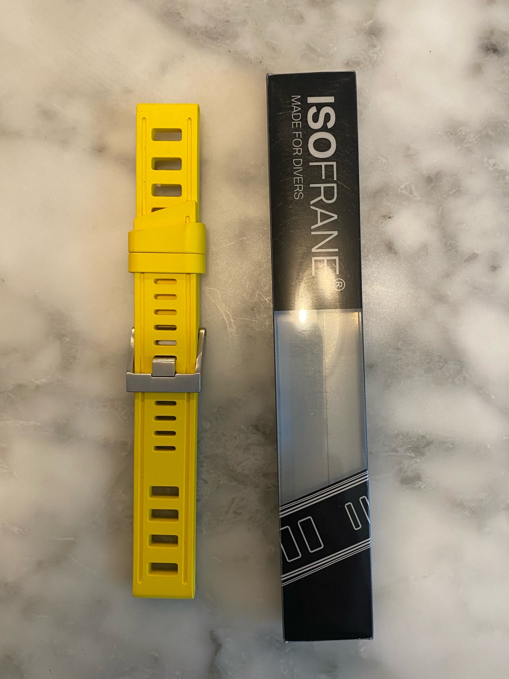Isofrane 1968 Rubber Dive Watch Strap Yellow With Stainless Hardware 20mm